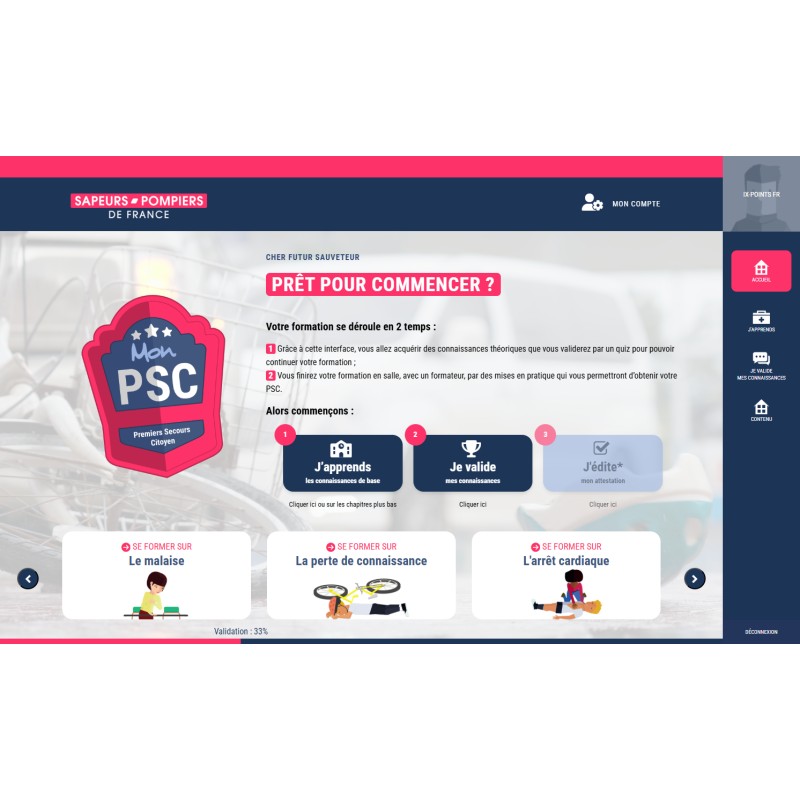 Lot de 100 codes stagiaires FOAD (Formation ouverte à distance) PSC - 1 an