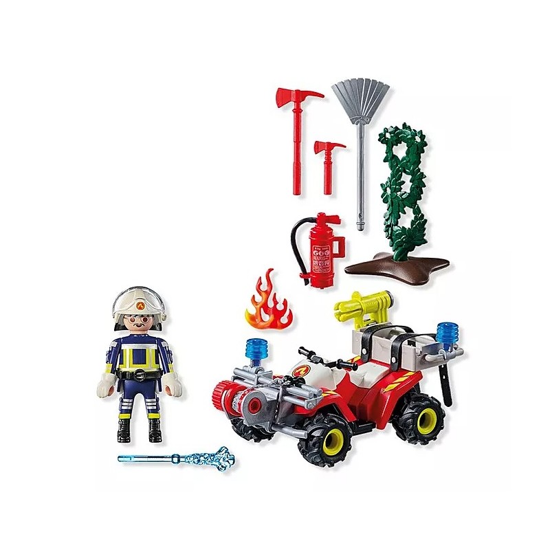 Pompier avec quad et arbustes enflammés - PLAYMOBIL