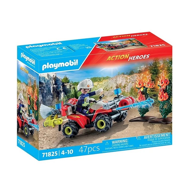 Pompier avec quad et arbustes enflammés - PLAYMOBIL