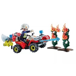 Pompier avec quad et arbustes enflammés - PLAYMOBIL