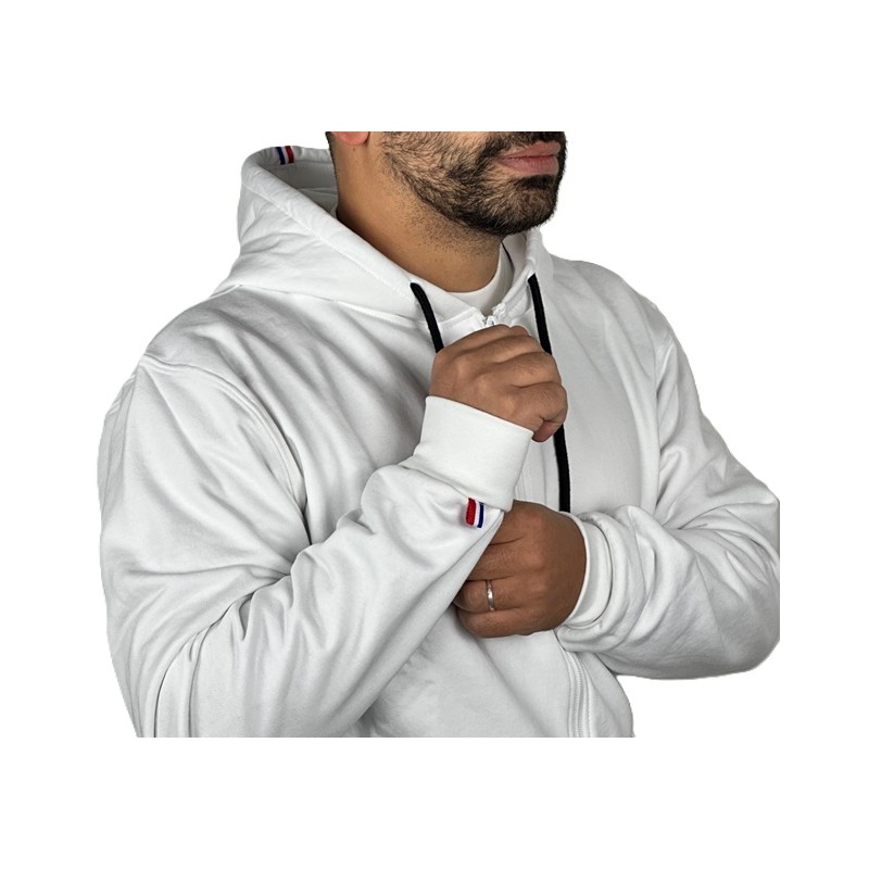 Sweat-shirt blanc ruban tricolore